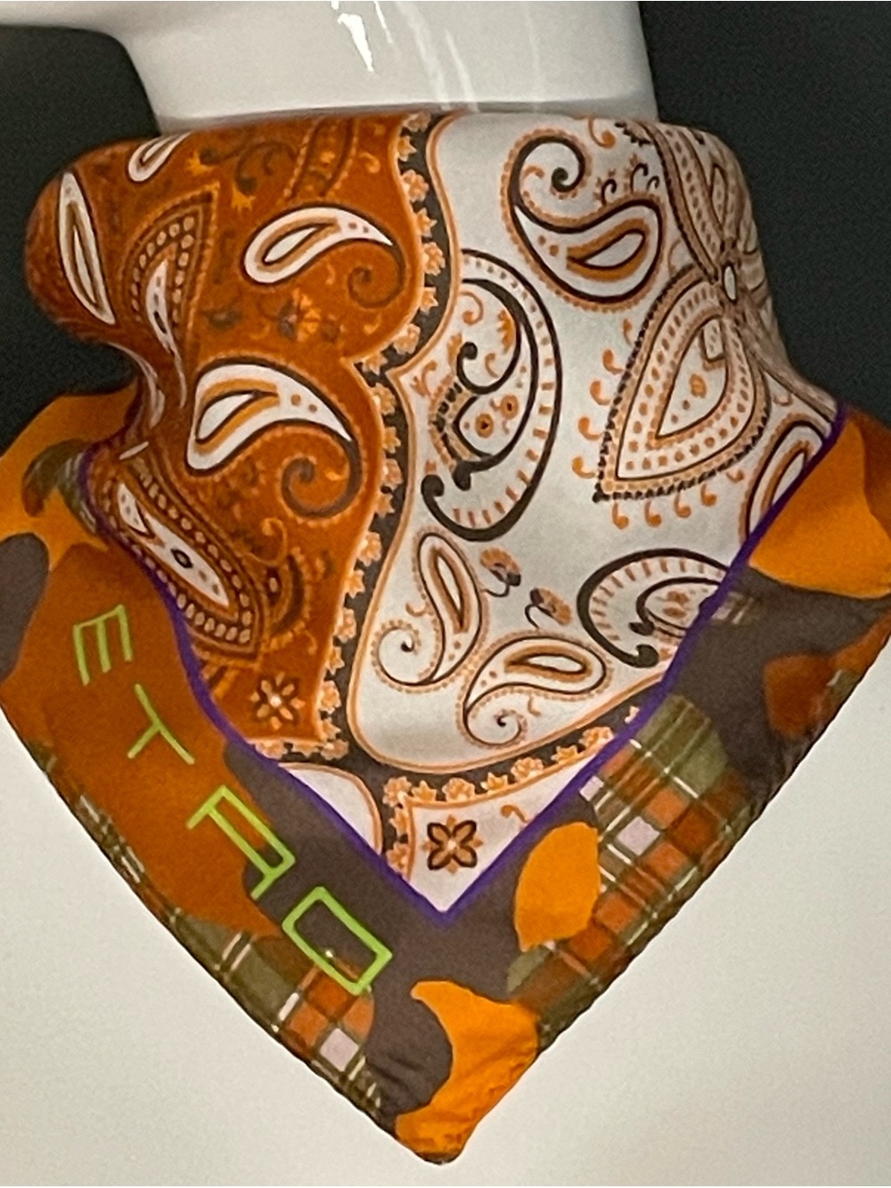 Gorg Etro Silk Scarf Bandana Rich Warm Print 17 In Sq Excellent Condition